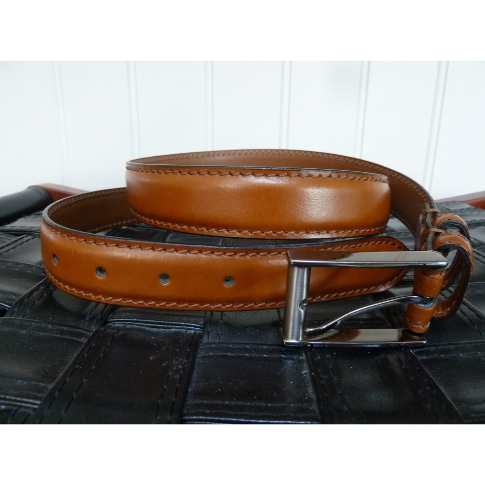 NEW!! GEN. ITALIAN LEATHER BELT Sz 40 Med. Brown Silver Buckle 1 1/8"